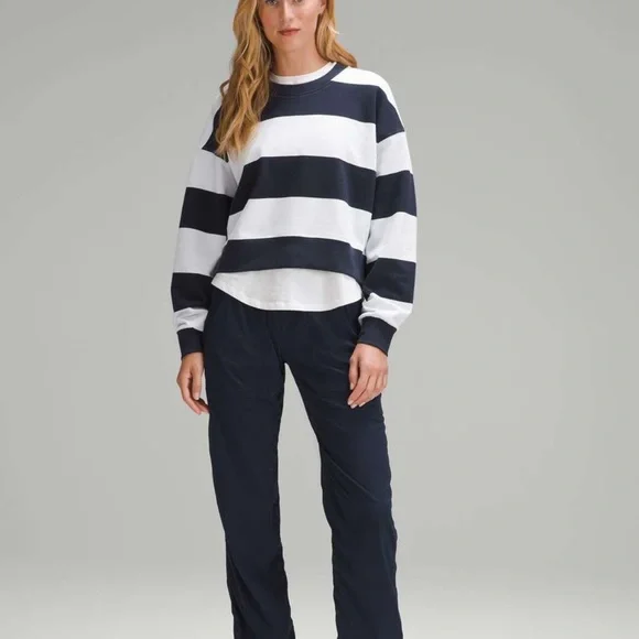 Lululemon Perfectly Oversized Cropped Crew Pack Stripe True Navy White Sz 6 - Picture 3 of 12